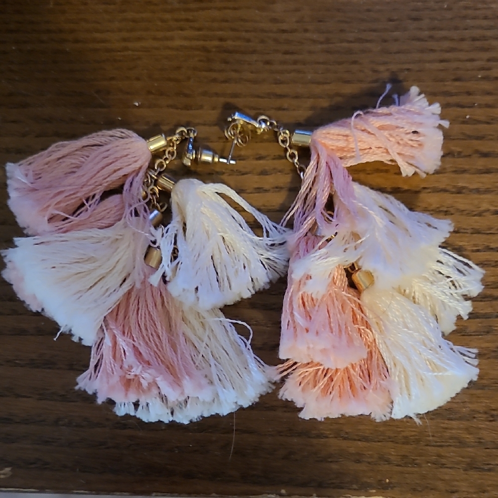 Ettikka Tassel Earrings in Pink and Cream